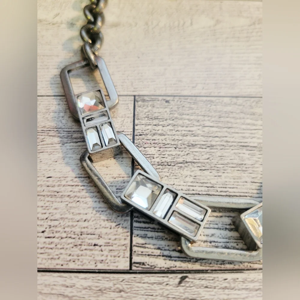 KIAM FAMILY By Lia Sophia Silver Tone Chain Necklace Crystal Baguette Stones